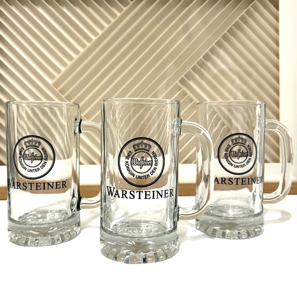 Vtg Warsteiner Beer Glass Mugs Set‎ of 3 German Draft Tankards Heavy Base 0.5L